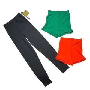 Body Wrappers XS NWT Black Dance Pants + Two Pair New Boycut Shorts Orange Green